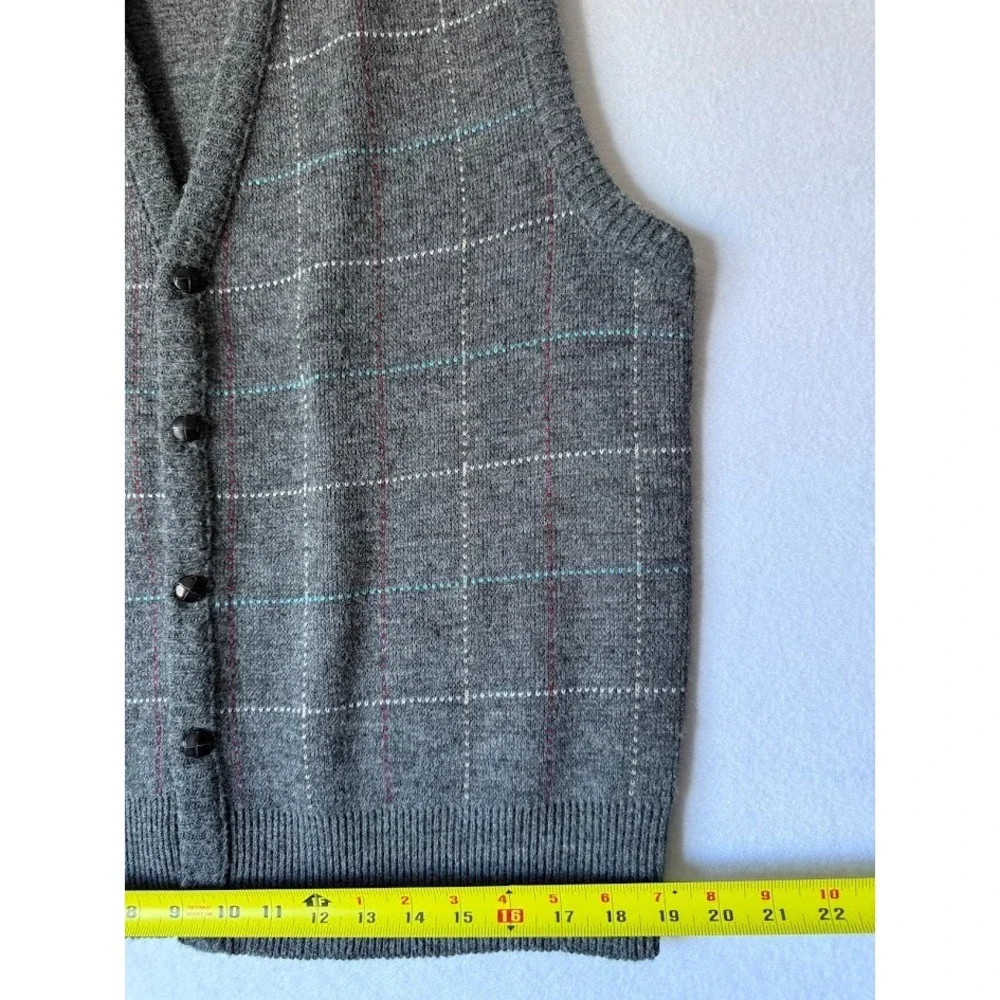 VTG Van Heusen Sportwear Vest Men Large Gray Windowpane Button Front Made In USA - Picture 7 of 11